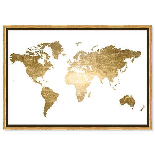 新しい Prints Canvas Art Wall Framed Flags and Maps Co. Artist Gal Oliver The 'Hipster Maps【並行輸入品】 World Foil' Gold Mundi Mapa レリーフ、アート