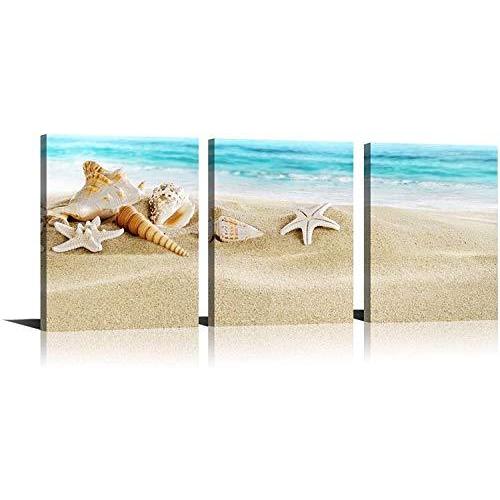 Beach Wall Art Coastal Decor Sand Tropical Shell Picture Print Posters 3 Panels Living Room Bathroom Canvas Wall Decoration Blue 1 16 35 Off
