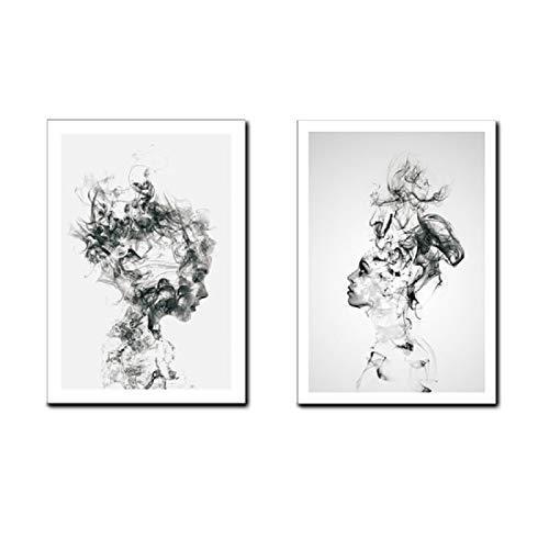 格安SALEスタート！ Drawing Line Art Photography White and Black Poster Print Canvas Art Wall Girls Smoke Abstract Decor Unfra 2 of (Set Bedroom Room Living for レリーフ、アート