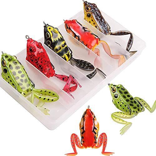 Topwater Frog Lures,Soft Freshwater Fishing Lure Kit Hollow Body Frog Lure with Double Sharp Hooks Tackle Box for Bass Pike Snakehead Dogfis ソフトルアーアクセサリー