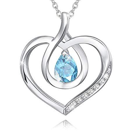 Agvana March Birthstone Heart Necklaces for Women Sterling Silver Aquamarin好評販売中
