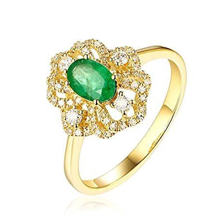 生まれのブランドで KnBoB P好評販売中 Gold Yellow 18K Ring Emerald 0.43ct Shape Oval Flowers Hollow Women その他メンズアクセサリー