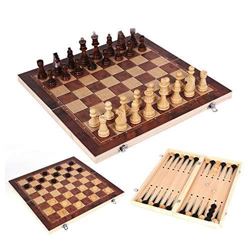 Wooden Chess Set Folding 3 In 1 Wooden Chess Checkers Backgammon Set With Storage For Pieces For Adults Beginners And Kids Aged 4 並