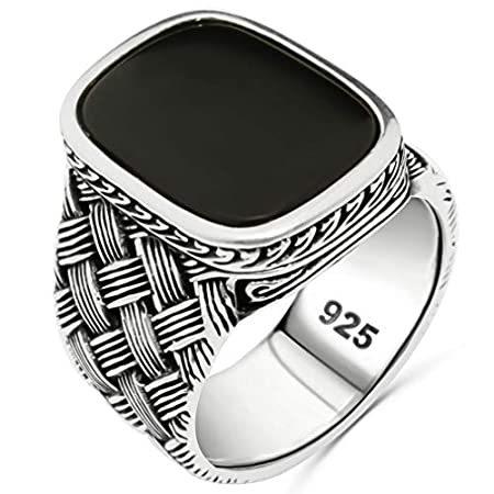 商品一覧 通販 Solid 925 Sterling Silver Onyx Braided Luxury Ring 
