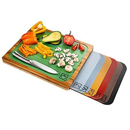 Seville Classics Bamboo Eco Friendly Cutting Board w/ Color-Coded Mat Set B好評販売中