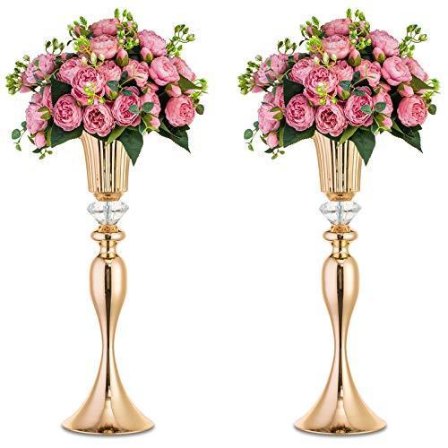 海外の珍しい日用品お買い求めできます！Nuptio 2 Pcs Gold Vase for Wedding Centerpieces, Metal Flower Trumpet Vase with Crystal Bead, 21.65"/ 55cm Tall Flower Vases for Table Anniv