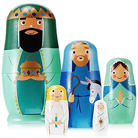 最新の激安 Dolls Nesting Nativity Jesus Christmas Holid好評販売中 Wooden Stackable Dolls Nesting オブジェ、置き物