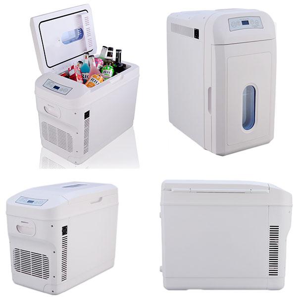 送料無料  車載冷蔵庫 28L ポータブル冷蔵庫 冷温庫 -18℃〜+65℃調整 持ち運べる小型冷蔵庫 クーラーボックス 家庭用車載用 静音 DC12V/24V 110V ブラックの画像