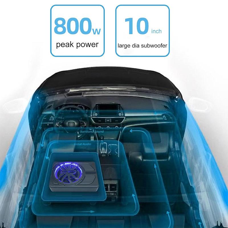 10インチ800Wサブウーファー 青LED 薄型 リモコン付 重低音強化 車載用 送料無料 10インチ 800W スリムアクティブトラックサブウーファー 青色