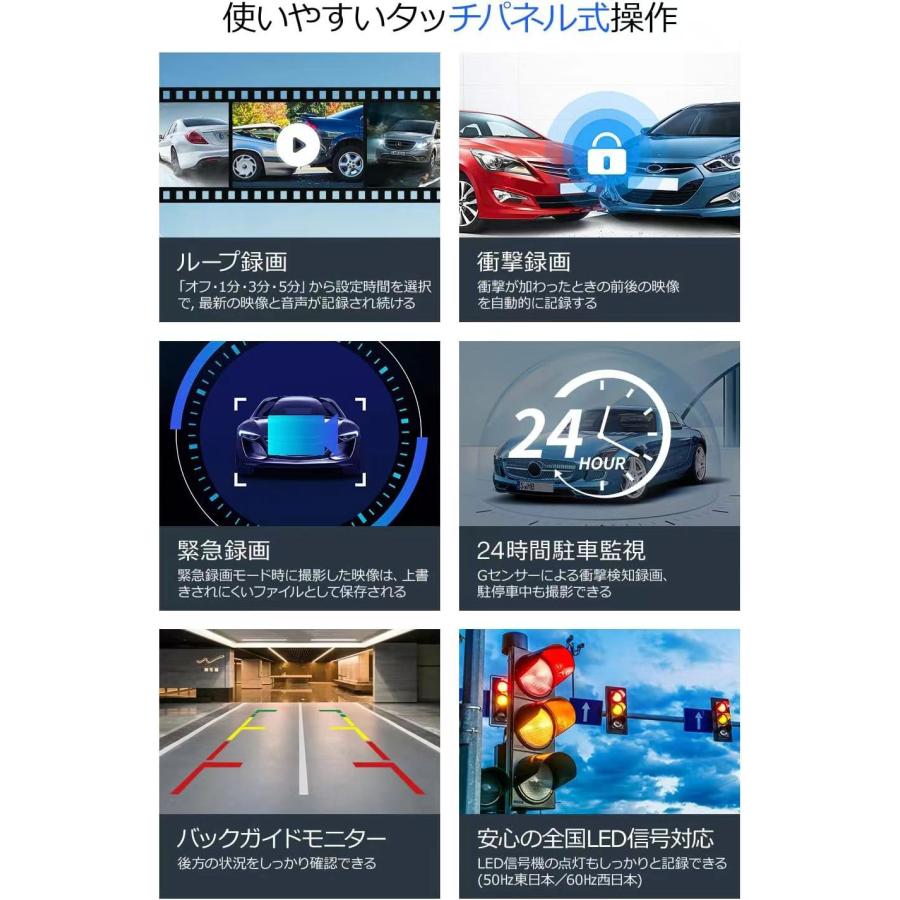 送料無料 ドライブレコーダー 4Kミラー型 12インチIPS大画面&64GB SD
