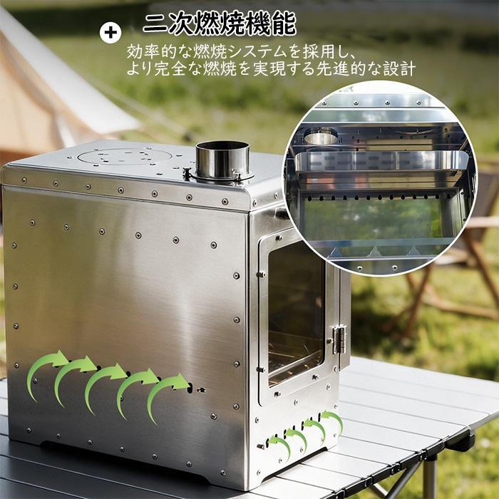 送料無料 薪ストーブ 三面耐熱ガラス窓 ステンレス製 二次燃焼 ウッド