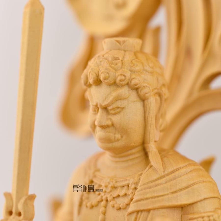 送料無料 仏像 不動明王 仏壇仏像 柘植の木 木彫り 蓮華台座 火炎光背
