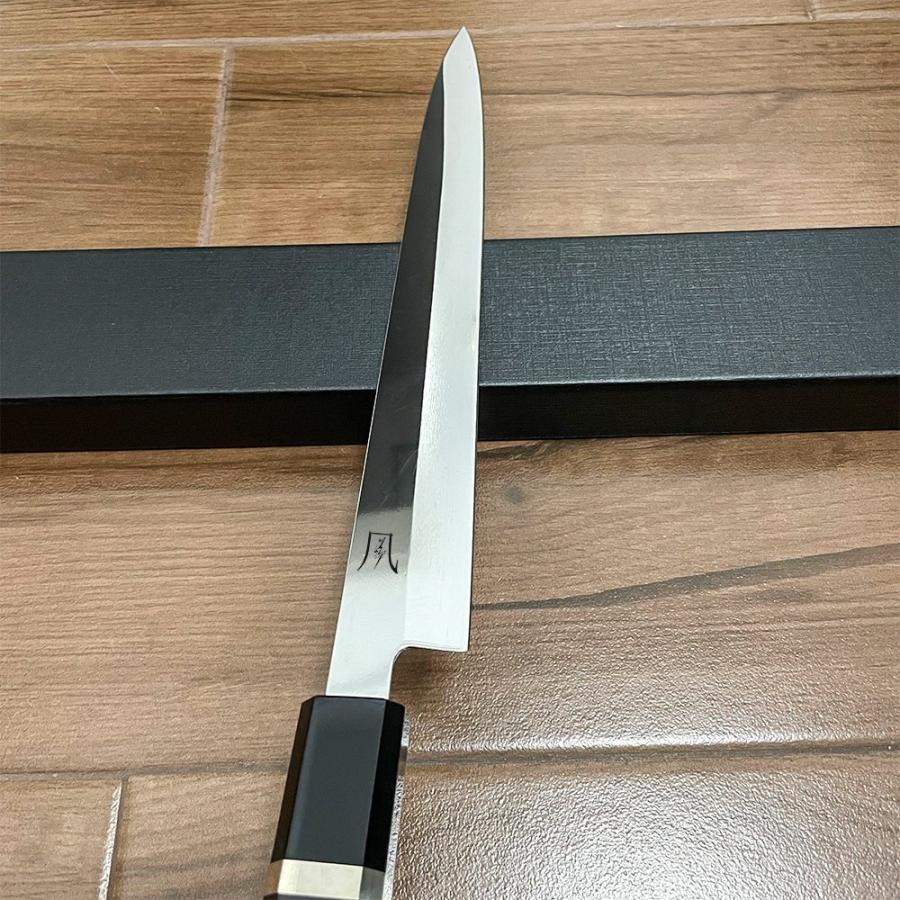 送料無料 即納 風刃 柳刃包丁 9寸 V金10号 刺身包丁 和包丁牛刀 黒檀黒水牛角八角柄 全長425mm 刃渡り270mm 硬度約HRC61 NK25A02の画像