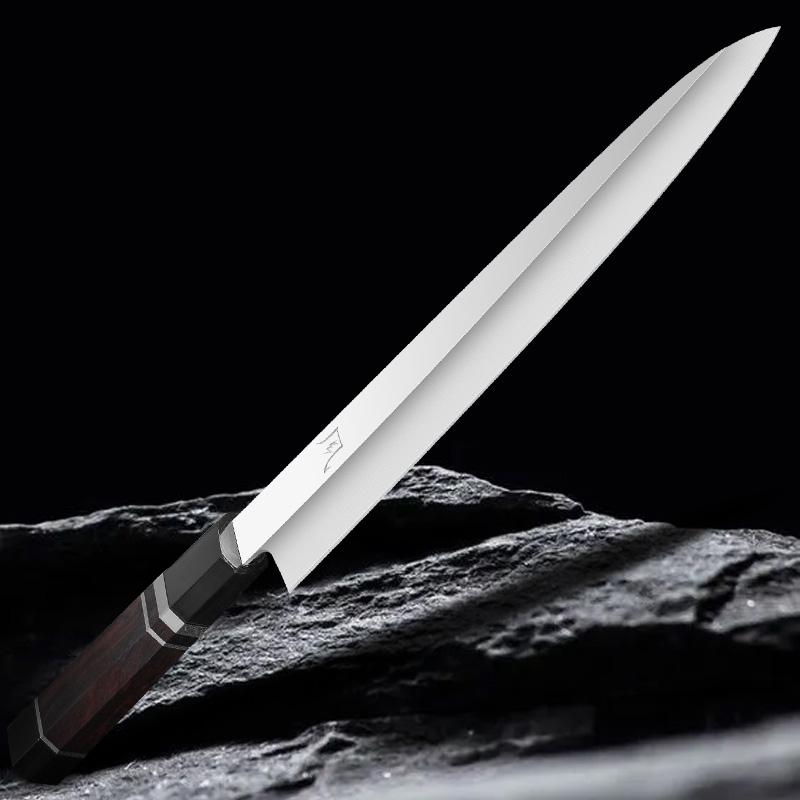 送料無料 即納 風刃 柳刃包丁 9寸 V金10号 刺身包丁 和包丁牛刀 黒檀黒水牛角八角柄 全長425mm 刃渡り270mm 硬度約HRC61 NK25A02の画像