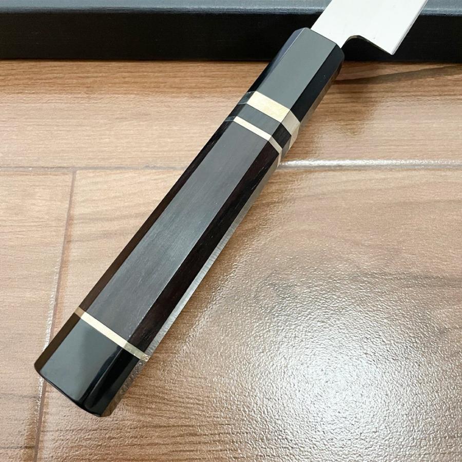送料無料 即納 風刃 先丸包丁 9寸 V金10号 刺身包丁 和包丁牛刀 黒檀黒水牛角八角柄 全長425mm 刃渡り270mm 硬度約HRC61 NK25A04の画像