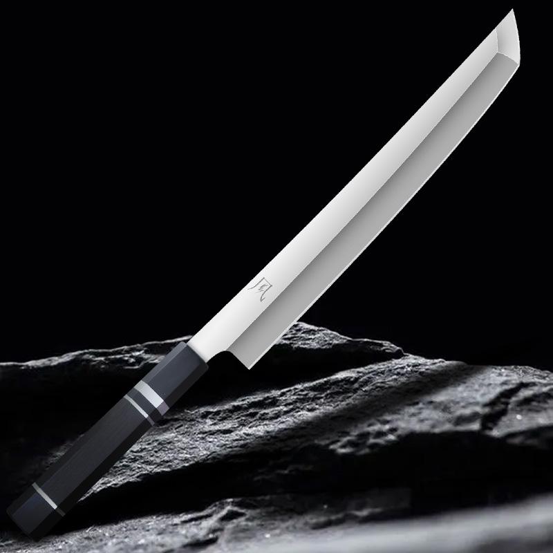 送料無料 即納 風刃 先丸包丁 9寸 V金10号 刺身包丁 和包丁牛刀 黒檀黒水牛角八角柄 全長425mm 刃渡り270mm 硬度約HRC61 NK25A04の画像