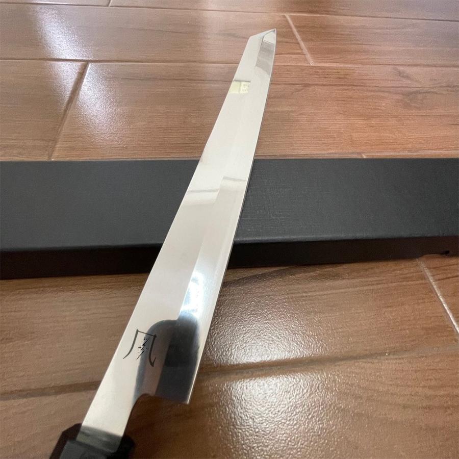 送料無料 即納 風刃 切付包丁 9寸 V金10号 刺身包丁 和包丁牛刀 黒檀黒水牛角八角柄 刃渡り270mm 硬度約HRC61 刃幅 37mm 厚み 4.3mm NK25A07の画像