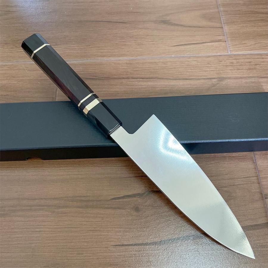 送料無料 即納 風刃 刺身包丁 和包丁牛刀【鏡面仕上げ】VG10号本焼出刃包丁 黒檀柄八角柄  全長305mm 刃渡り180mm  鋼材V金10号 NK25B03の画像