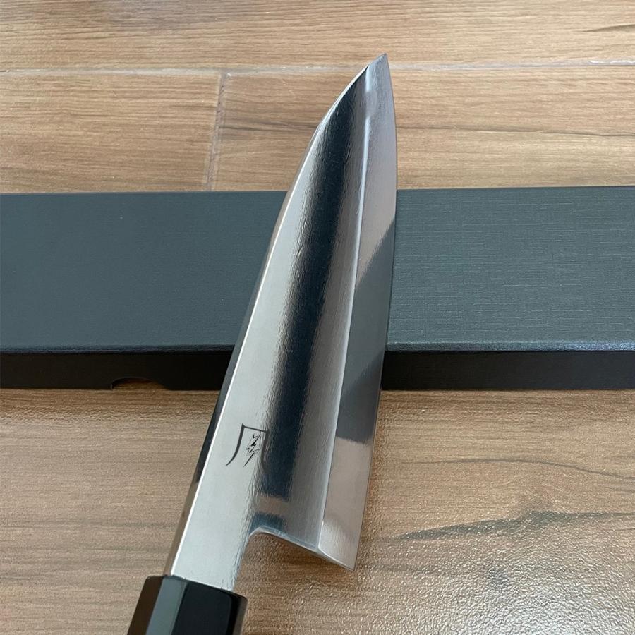 送料無料 即納 風刃 刺身包丁 和包丁牛刀【鏡面仕上げ】VG10号本焼出刃包丁 黒檀柄八角柄  全長305mm 刃渡り180mm  鋼材V金10号 NK25B03の画像