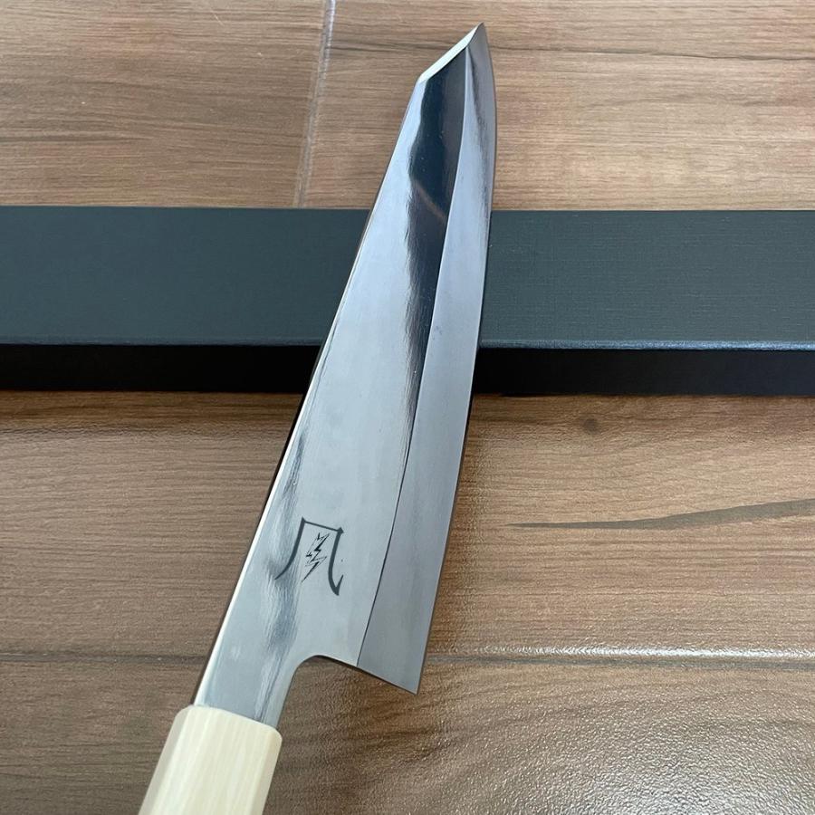 送料無料 即納 風刃 刺身包丁 和包丁牛刀 鏡面仕上げ VG10号本焼出刃包丁 八角柄 人工象牙八角柄 刃渡り270mm  鋼材V金10号 NK25B04の画像