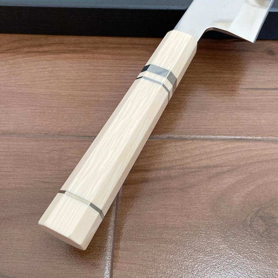 送料無料 即納 風刃 刺身包丁 和包丁牛刀 鏡面仕上げ VG10号本焼出刃包丁 八角柄 人工象牙八角柄 刃渡り270mm  鋼材V金10号 NK25B04の画像