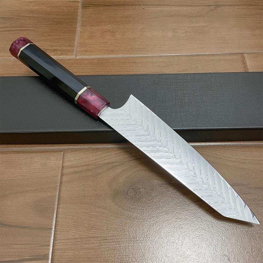 送料無料 即納 風刃 切付 牛刀 包丁 刺身包丁 和包丁牛刀 全長355mm 刃渡り205ｍｍ ダマスカス包丁 寿司 肉 野菜 万能 引越し 新生活 NK25C01の画像