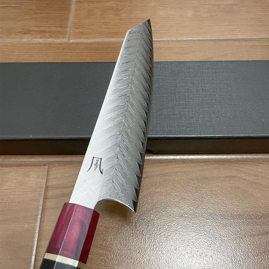 送料無料 即納 風刃 切付 牛刀 包丁 刺身包丁 和包丁牛刀 全長355mm 刃渡り205ｍｍ ダマスカス包丁 寿司 肉 野菜 万能 引越し 新生活 NK25C01の画像