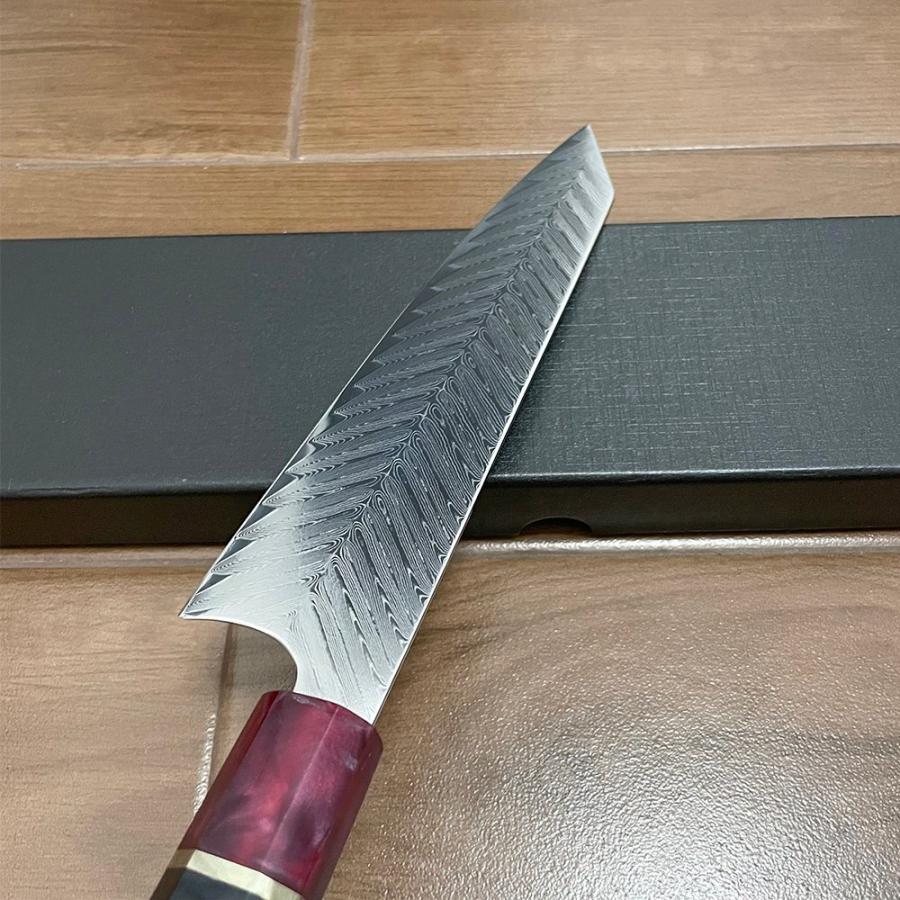 送料無料 即納 風刃 切付 牛刀 包丁 刺身包丁 和包丁牛刀 全長355mm 刃渡り205ｍｍ ダマスカス包丁 寿司 肉 野菜 万能 引越し 新生活 NK25C01の画像