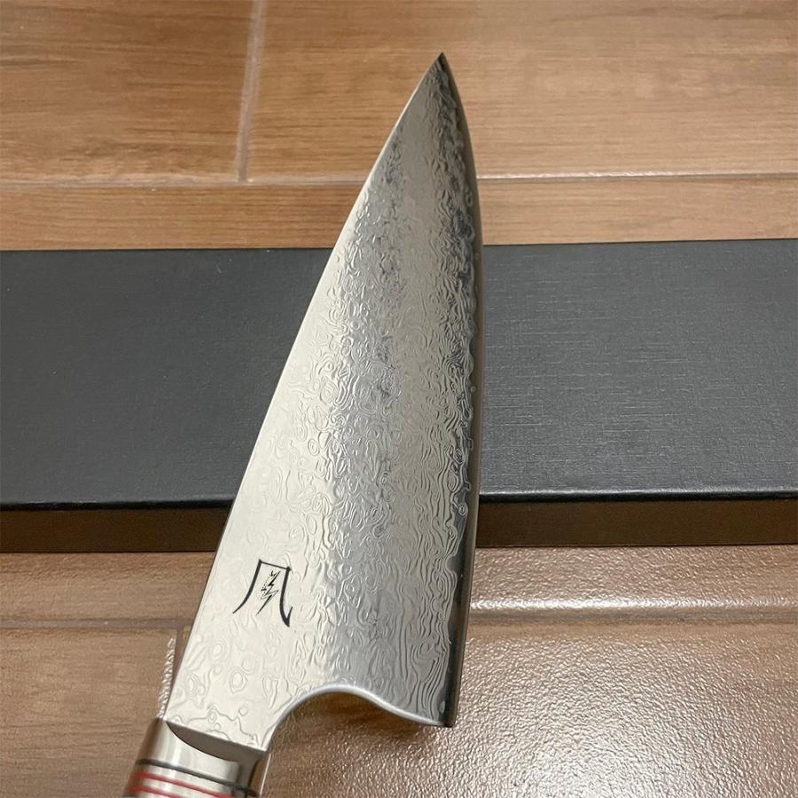 送料無料 即納 刺身包丁 ダマスカス牛刀 牛刀包丁 75層鋼乱波紋ダマスカス包丁 全長355mm 刃渡り210mm 万能包丁 タガヤサンハンドル 高級 NK25C03の画像