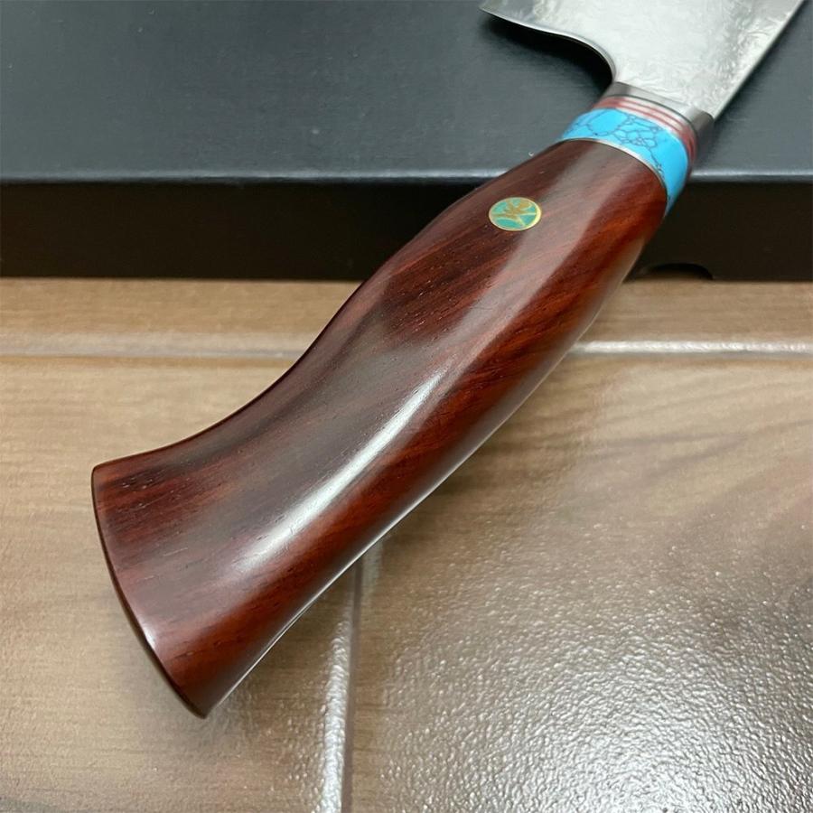 送料無料 即納 刺身包丁 ダマスカス牛刀 牛刀包丁 75層鋼乱波紋ダマスカス包丁 全長355mm 刃渡り210mm 万能包丁 タガヤサンハンドル 高級 NK25C03の画像
