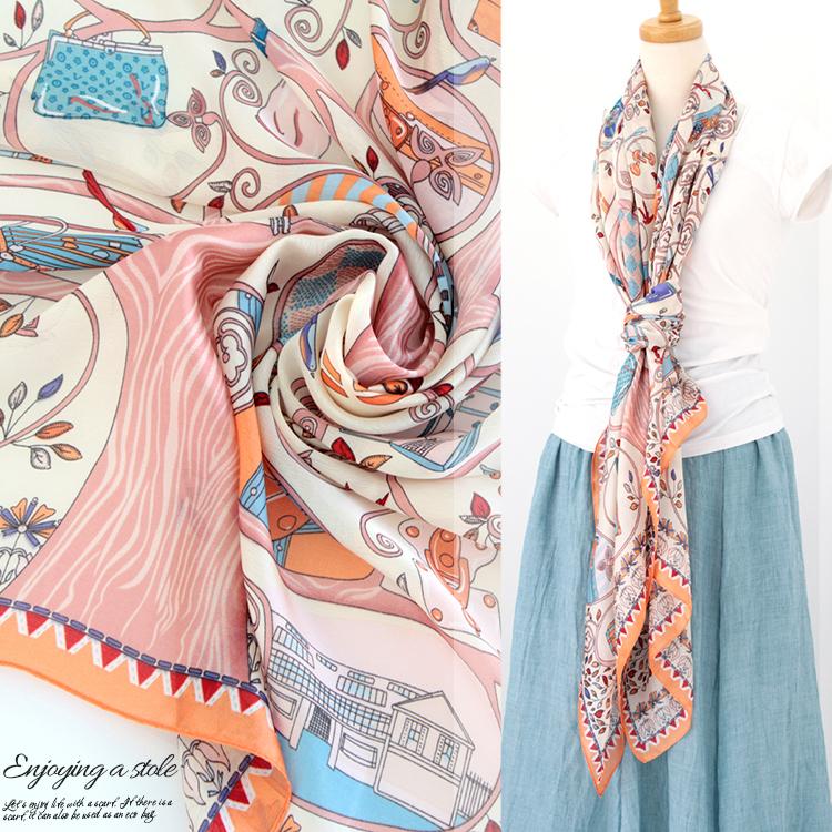 シルク タッチ 大判 スカーフ レディース 春 夏 秋 冬 用 サテン 生地