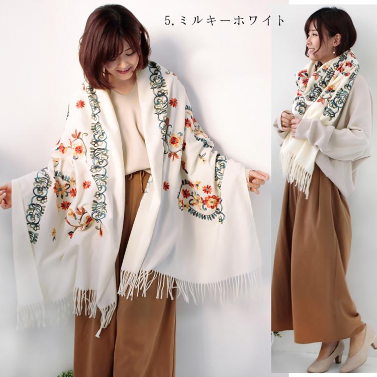 極美品✨ターラブランカ　刺繍ストール　ショール　大判　総刺繍　花柄 ターラブランカ TARA BLANCA ウール100% 大判 刺繍ショール☆未使用