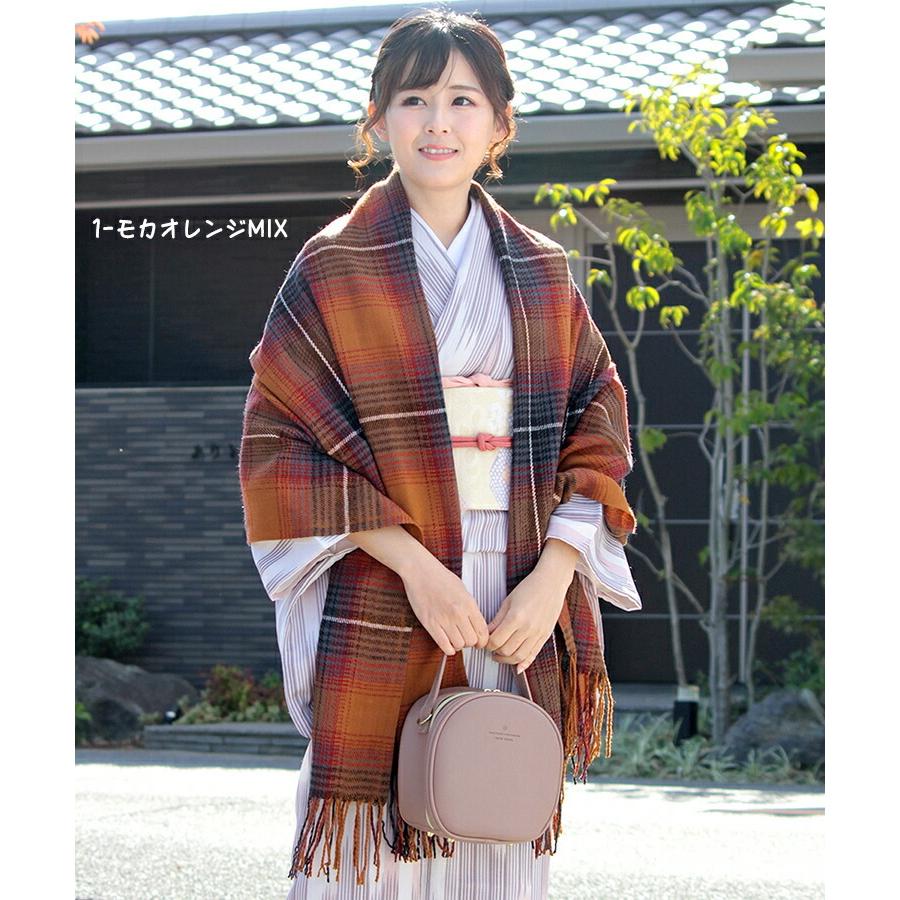 ストール 大判 厚手 レディース 春 秋 冬 用 ウール タッチ タータン