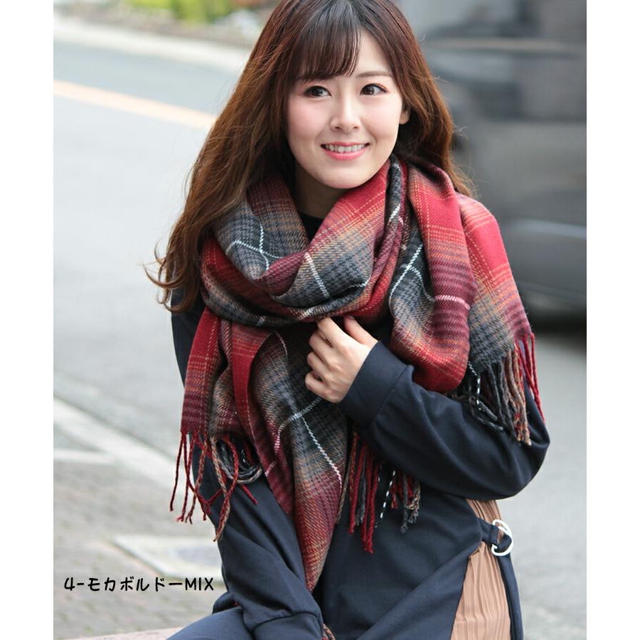 ストール 大判 厚手 レディース 春 秋 冬 用 ウール タッチ タータン