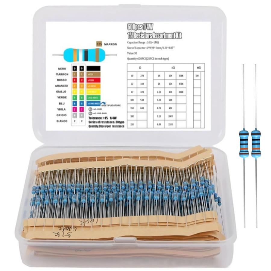 金属皮膜抵抗器 50本セット 1/4W ±1% カーボン抵抗 電子部品 新品 抵抗 セット 抵抗器 金属皮膜抵抗器 抵抗器キット 電子構造 基本部品