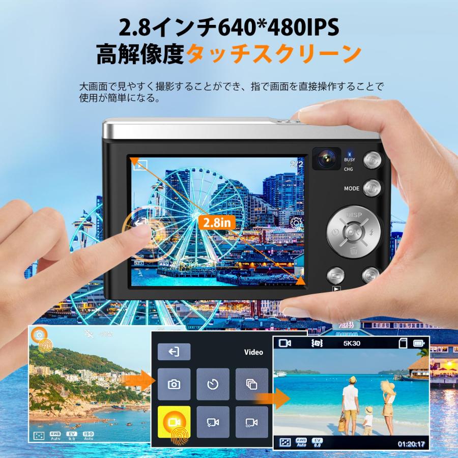Lecnippy 5K デジタルカメラ 光学10倍ズーム 5600万画素 デジカメ 