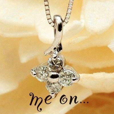 日本製・オーダーメイド me on K18 WG フラワーモチーフのフォースダイヤモンド ネックレス