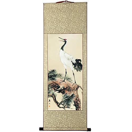 【絹本】肉筆掛け軸花鳥画　細筆画「鶴と松」美術品　絵画　和室　茶室　床の間 野田雪邨筆 双鶴 肉筆絹本掛軸（共箱） 掛け軸 床の間 書