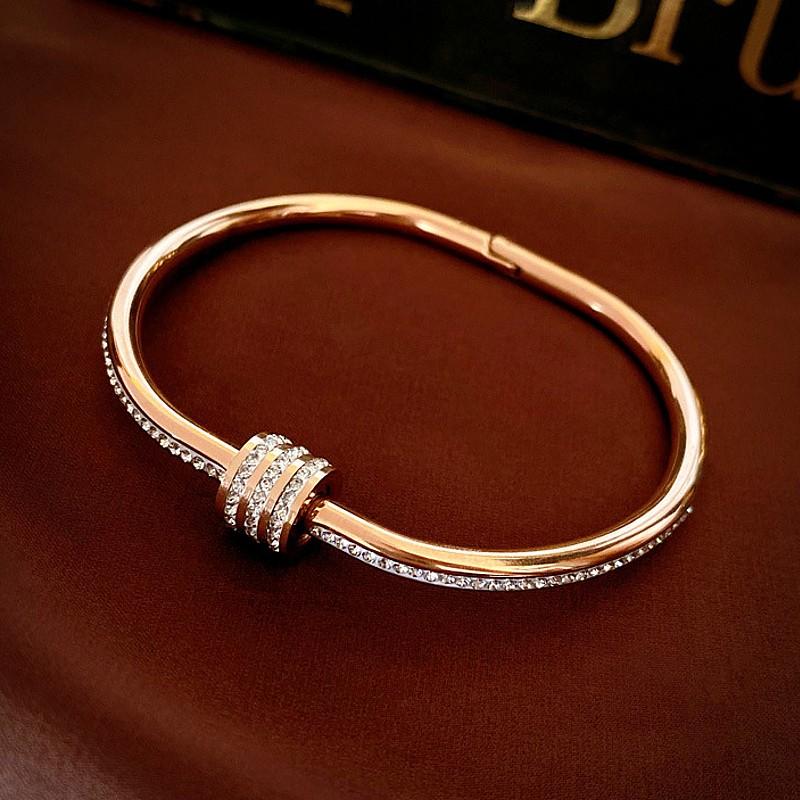 ブレスレット レディース バングル ピンクゴールド サージカル ステンレス  CZダイヤモンド AAA ジルコニア プラチナ 仕上げ 金属アレルギー対応 40代 50代 華奢 |  | 03