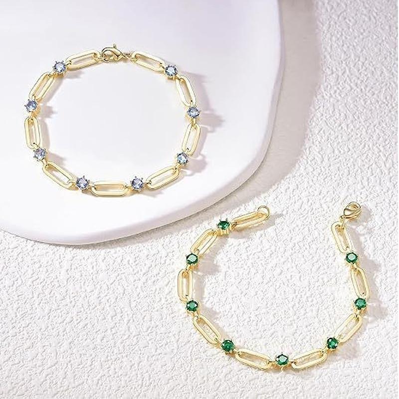 ブレスレット レディース クリア グリーン CZダイヤモンド AAAA ジルコニア リンクチェーン 18K ゴールド ロジウムコーティング アレルギー対応 華奢 20代 30代 |  | 01
