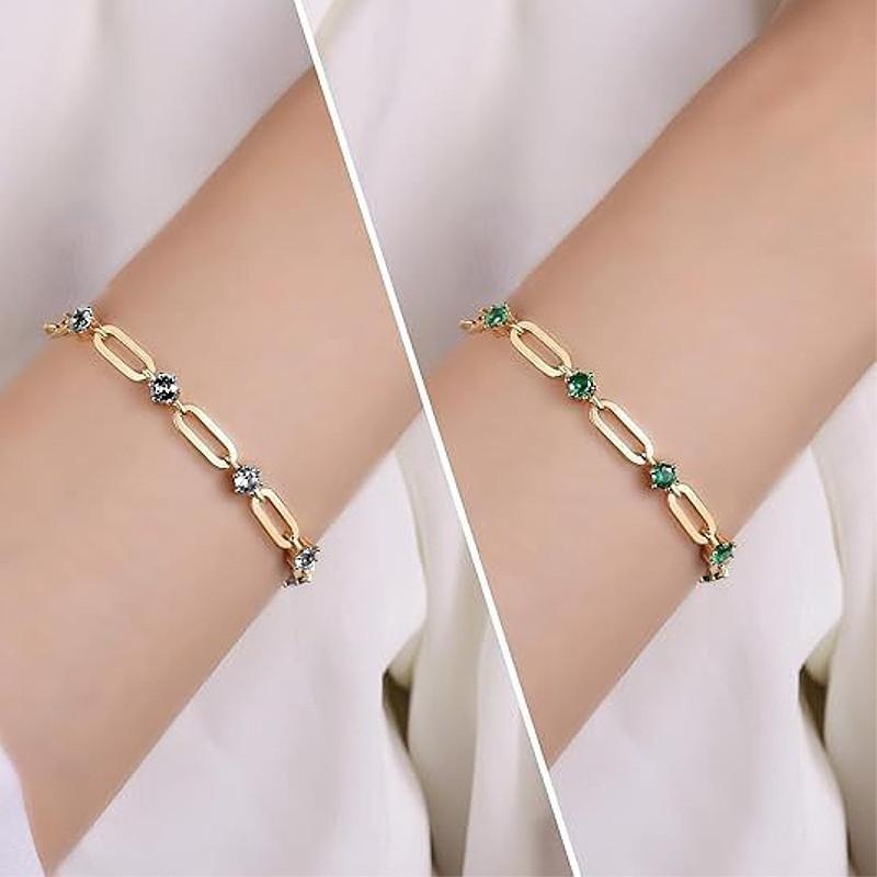 ブレスレット レディース クリア グリーン CZダイヤモンド AAAA ジルコニア リンクチェーン 18K ゴールド ロジウムコーティング アレルギー対応 華奢 20代 30代 |  | 04