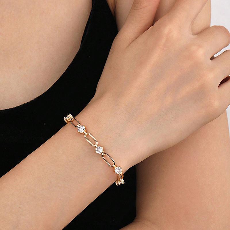 ブレスレット レディース クリア グリーン CZダイヤモンド AAAA ジルコニア リンクチェーン 18K ゴールド ロジウムコーティング アレルギー対応 華奢 20代 30代 |  | 06