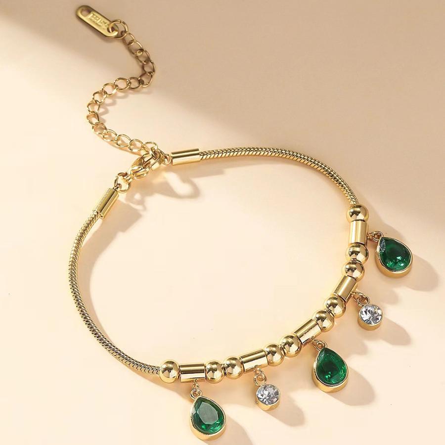 ブレスレット レディース エメラルド グリーン 雫 ティアドロップ サージカルステンレス CZダイヤモンド AAAA ジルコニア 18K ゴールド アレルギー対応 |  | 01