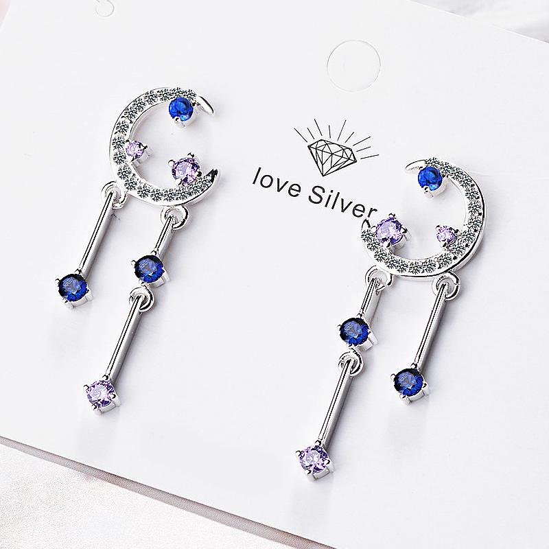 ピアス レディース 月 三日月 ムーン ブルー 青 ドロップピアス CZ