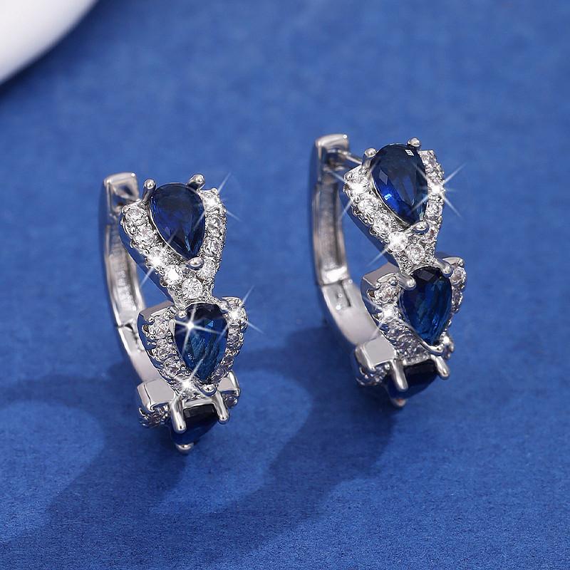 ピアス レディース ブルーサファイア 青 雫 CZダイヤ AAAA ジルコニア フープピアス シルバー925 プラチナ ロジウム 金属アレルギー対応  20代 30代 40代 |  | 05