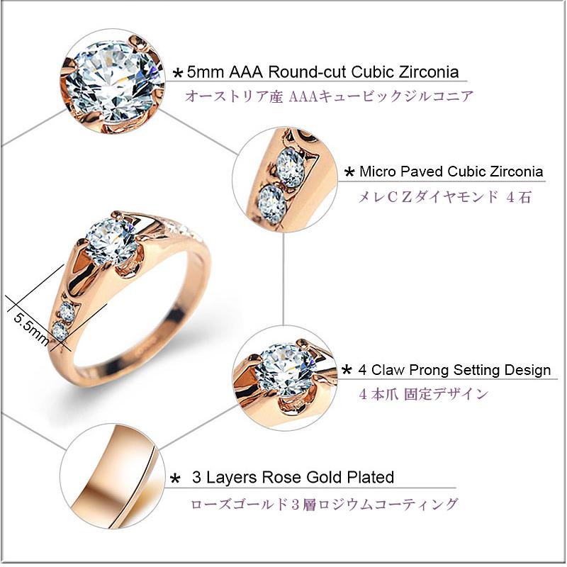 指輪 リング レディース  ピンクゴールド プラチナ 0.5ct CZダイヤモンド AAAA キュービックジルコニア シルバー925 プラチナコーティング仕上げ アレルギー対応 |  | 03