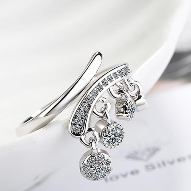 指輪 リング レディース デザインリング フリーサイズ CZダイヤモンド AAAA キュービック ジルコニア スターリング シルバー925 プラチナ コーティング仕上げ |  | 01