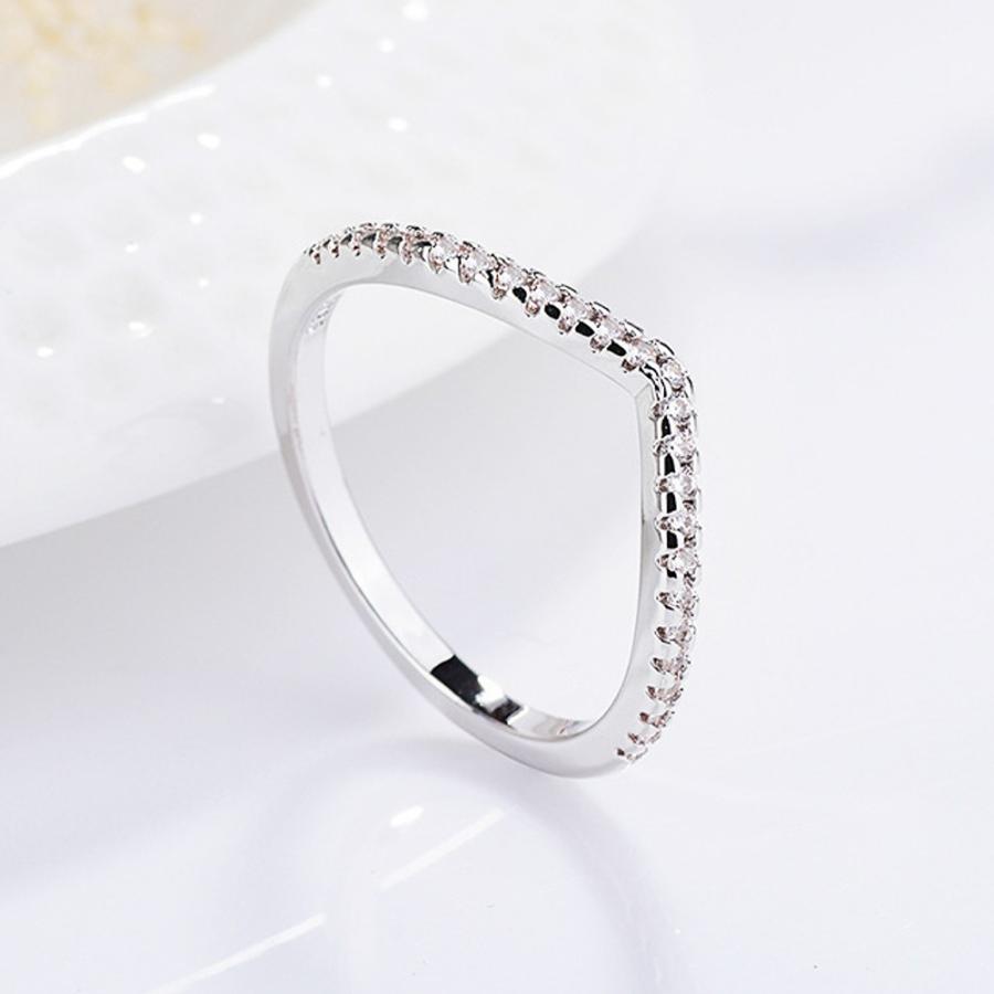 指輪 リング レディース V デザイン CZダイヤモンド AAAA キュービック ジルコニア スターリング シルバー925 プラチナ コーティング仕上げ アレルギー対応 |  | 05