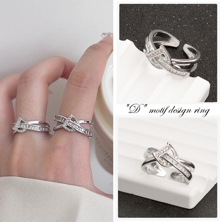 指輪 リング レディース D イニシャル CZダイヤモンド AAAA ジルコニア シルバー925 プラチナ ロジウムコーティング仕上げ フリーサイズ アレルギー対応 |  | 02