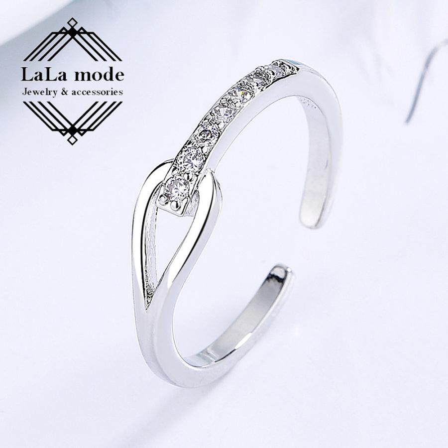 フリーサイズリング CZダイヤモンド レディース 指輪 シルバー925 プラチナ コーティング仕上げ 金属アレルギー対応 シンプル 上品 調整可能 | 